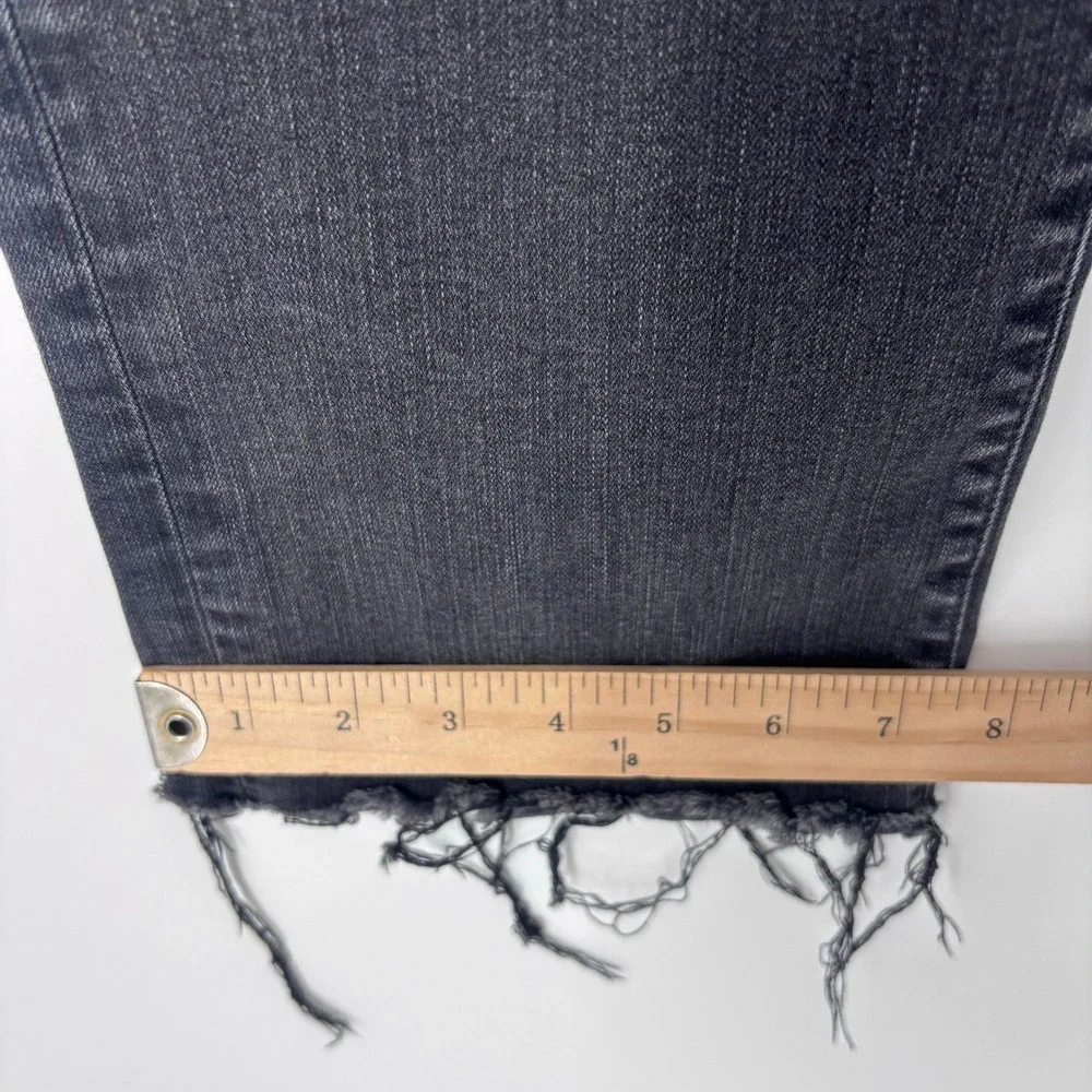 PAIGE Atley Ankle Flare Jeans Womens 26 Black Willow High Rise Raw Hem Frayed